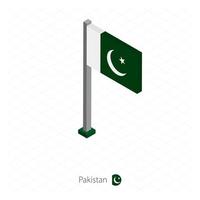 bandera de pakistán en asta de bandera en dimensión isométrica. vector