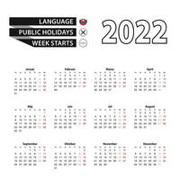 Calendar 2022 in Slovak language, week starts on Monday. vector