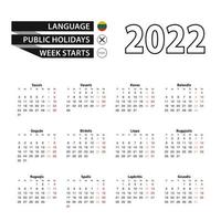 Calendar 2022 in Lithuanian language, week starts on Monday. vector