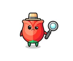 la mascota de la rosa linda como detective vector