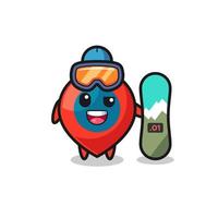 Illustration of location symbol character with snowboarding style vector