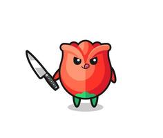 cute rose mascot as a psychopath holding a knife vector