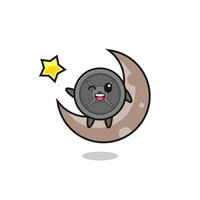 illustration of barbell plate cartoon sitting on the half moon vector