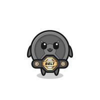 the MMA fighter barbell plate mascot with a belt vector