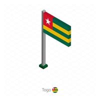 bandera togo en asta de bandera en dimensión isométrica. vector