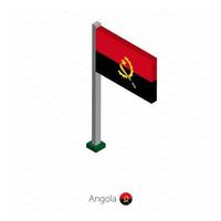 bandera de angola en asta de bandera en dimensión isométrica. vector