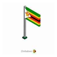 Zimbabwe Flag on Flagpole in Isometric dimension. vector