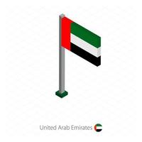 bandera de los emiratos árabes unidos en asta de bandera en dimensión isométrica. vector