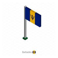 bandera de barbados en asta de bandera en dimensión isométrica. vector