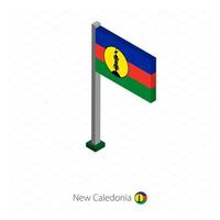 New Caledonia Flag on Flagpole in Isometric dimension. vector