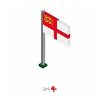 Sark Flag on Flagpole in Isometric dimension. vector