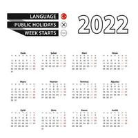 Calendar 2022 in Turkish language, week starts on Monday. vector