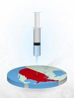 Vaccination of USA, injection of a syringe into a map of USA. vector