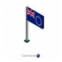 bandera de las islas cook en asta de bandera en dimensión isométrica. vector