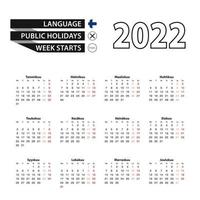 Calendar 2022 in Finnish language, week starts on Monday. vector