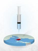 vacunación de corea del sur, inyección de una jeringa en un mapa de corea del sur. vector