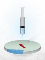 Vaccination of Nepal, injection of a syringe into a map of Nepal. vector