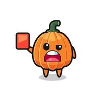 pumpkin cute mascot as referee giving a red card vector