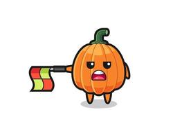pumpkin character as line judge hold the flag straight horizontally vector