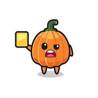 cartoon pumpkin character as a football referee giving a yellow card vector