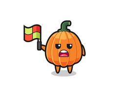 pumpkin character as line judge putting the flag up vector