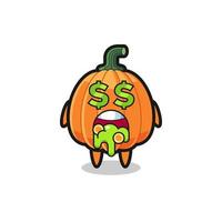 personaje de calabaza con una expresión de locura por el dinero vector