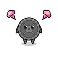 annoyed expression of the cute barbell plate cartoon character vector