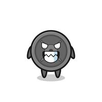 evil expression of the barbell plate cute mascot character vector