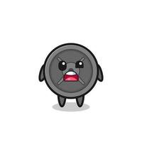 the shocked face of the cute barbell plate mascot vector
