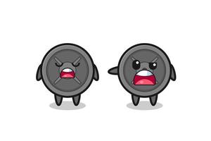 illustration of the argue between two cute barbell plate characters vector