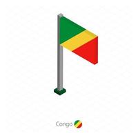 bandera congo en asta de bandera en dimensión isométrica. vector