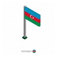 bandera de azerbaiyán en asta de bandera en dimensión isométrica. vector