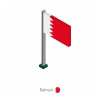 bandera de bahrein en asta de bandera en dimensión isométrica. vector