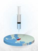 Vaccination of Albania, injection of a syringe into a map of Albania. vector