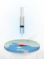 vacunación de corea del norte, inyección de una jeringa en un mapa de corea del norte. vector