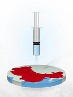 Vaccination of China, injection of a syringe into a map of China. vector