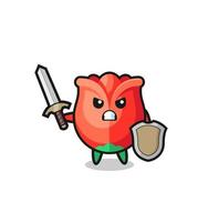 cute rose soldier fighting with sword and shield vector