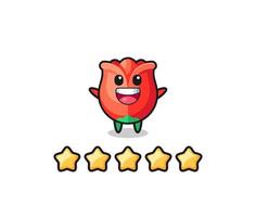 the illustration of customer best rating, rose cute character with 5 stars vector