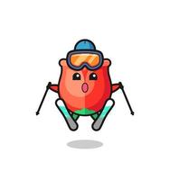 personaje de mascota rosa como jugador de esquí vector