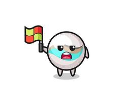 marble toy character as line judge putting the flag up vector