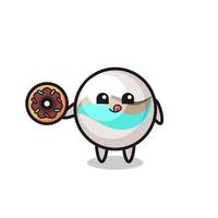 illustration of an marble toy character eating a doughnut vector