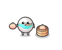 cute marble toy character eating steamed buns vector