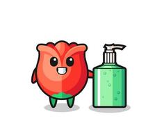 cute rose cartoon with hand sanitizer vector