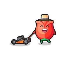 illustration of the rose character using lawn mower vector