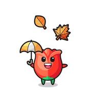 cartoon of the cute rose holding an umbrella in autumn vector