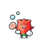 rose character is bathing while holding soap vector