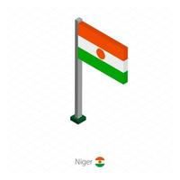 Niger Flag on Flagpole in Isometric dimension. vector