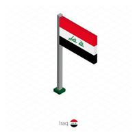 bandera de irak en asta de bandera en dimensión isométrica. vector