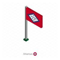 Arkansas US state flag on flagpole in isometric dimension. vector