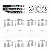 calendario 2022 en idioma georgiano, la semana comienza el lunes. vector